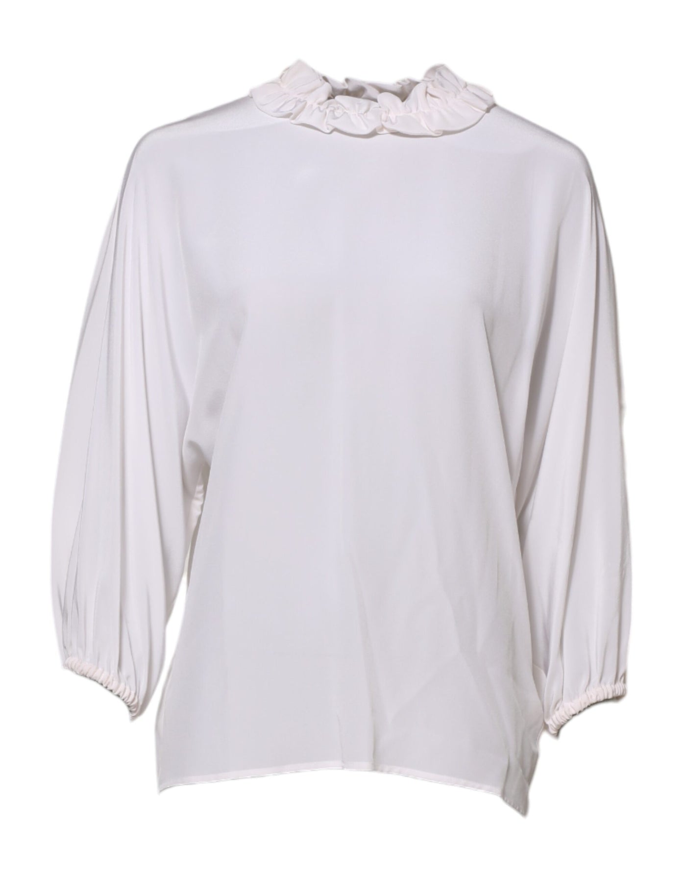 Dolce & Gabbana White Ruffled Neckline Blouse Pullover Top