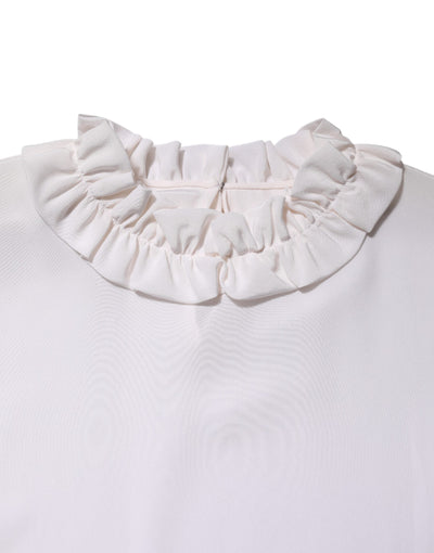 Dolce & Gabbana White Ruffled Neckline Blouse Pullover Top