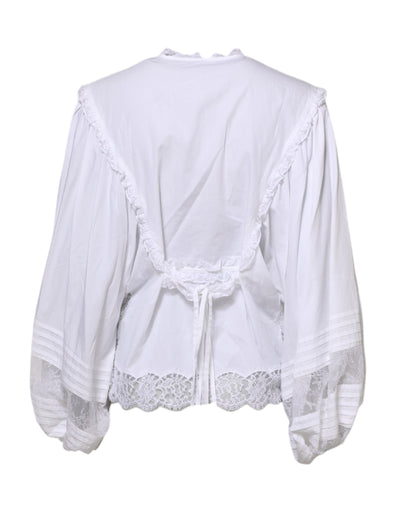 Dolce & Gabbana White Ruffled Lace Embellished Blouse Top