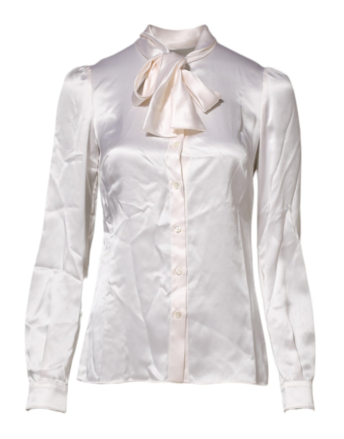Dolce & Gabbana White Ascot Collar Long Sleeve Blouse Top