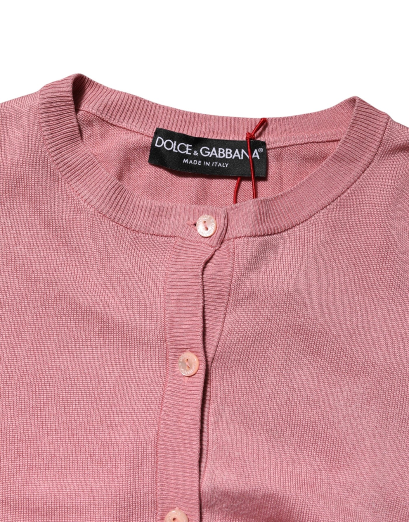 Dolce & Gabbana Pink Silk Cropped Crew Neck Cardigan Sweater