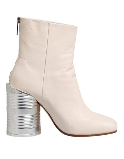 Maison Margiela White Calf Leather Can Heel Boots Shoes