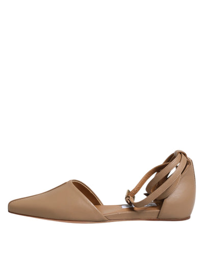 Max Mara Beige Leather Pointed Toe Sandals Ballet Flat Shoes