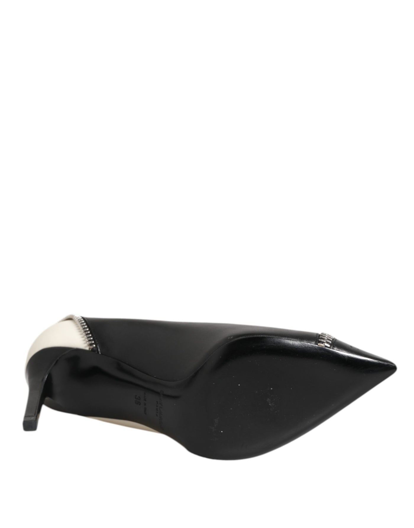Saint Laurent White Black Leather Pointed Toe Heels Shoes