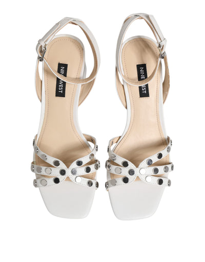 Nine West White Block Heeled Studded Wrap Strap Sandals Shoes