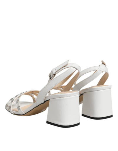Nine West White Block Heeled Studded Wrap Strap Sandals Shoes