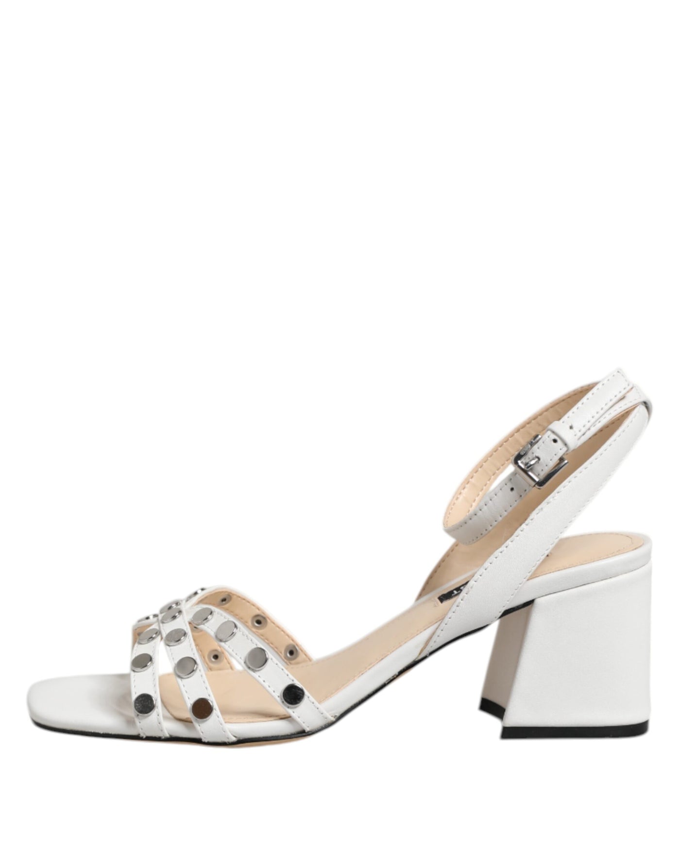 Nine West White Block Heeled Studded Wrap Strap Sandals Shoes