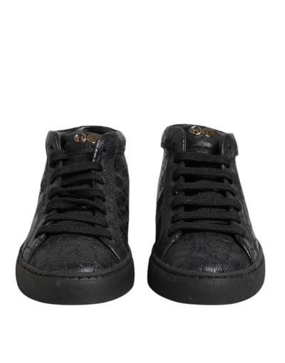 HIDE & JACK Black Leather Lace Up Mid Top Sneakers Shoes