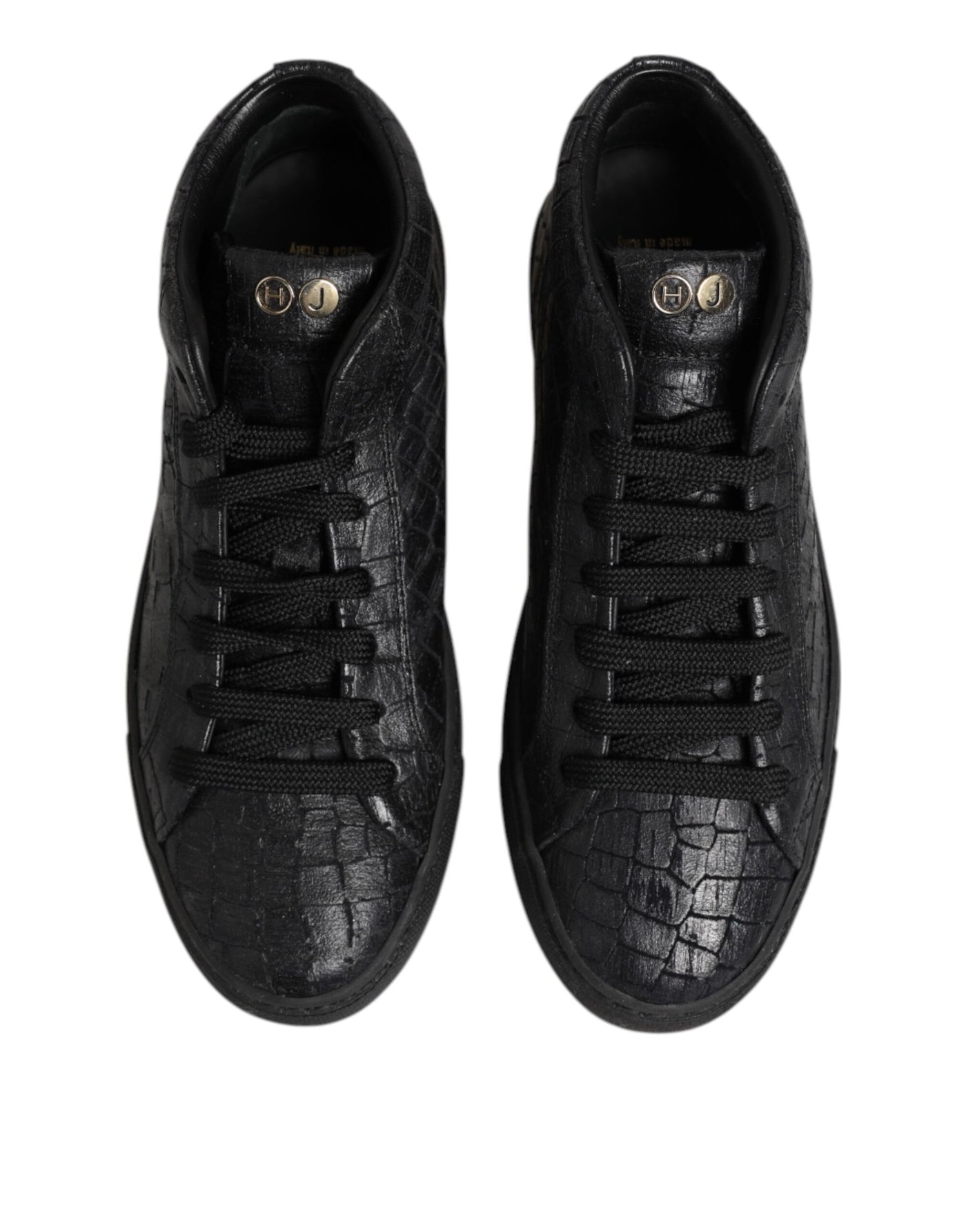HIDE & JACK Black Leather Lace Up Mid Top Sneakers Shoes