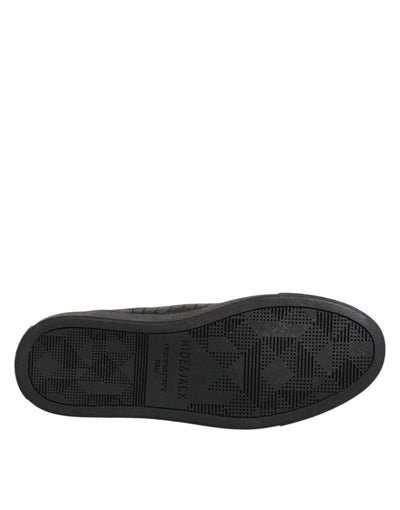 HIDE & JACK Black Leather Lace Up Mid Top Sneakers Shoes