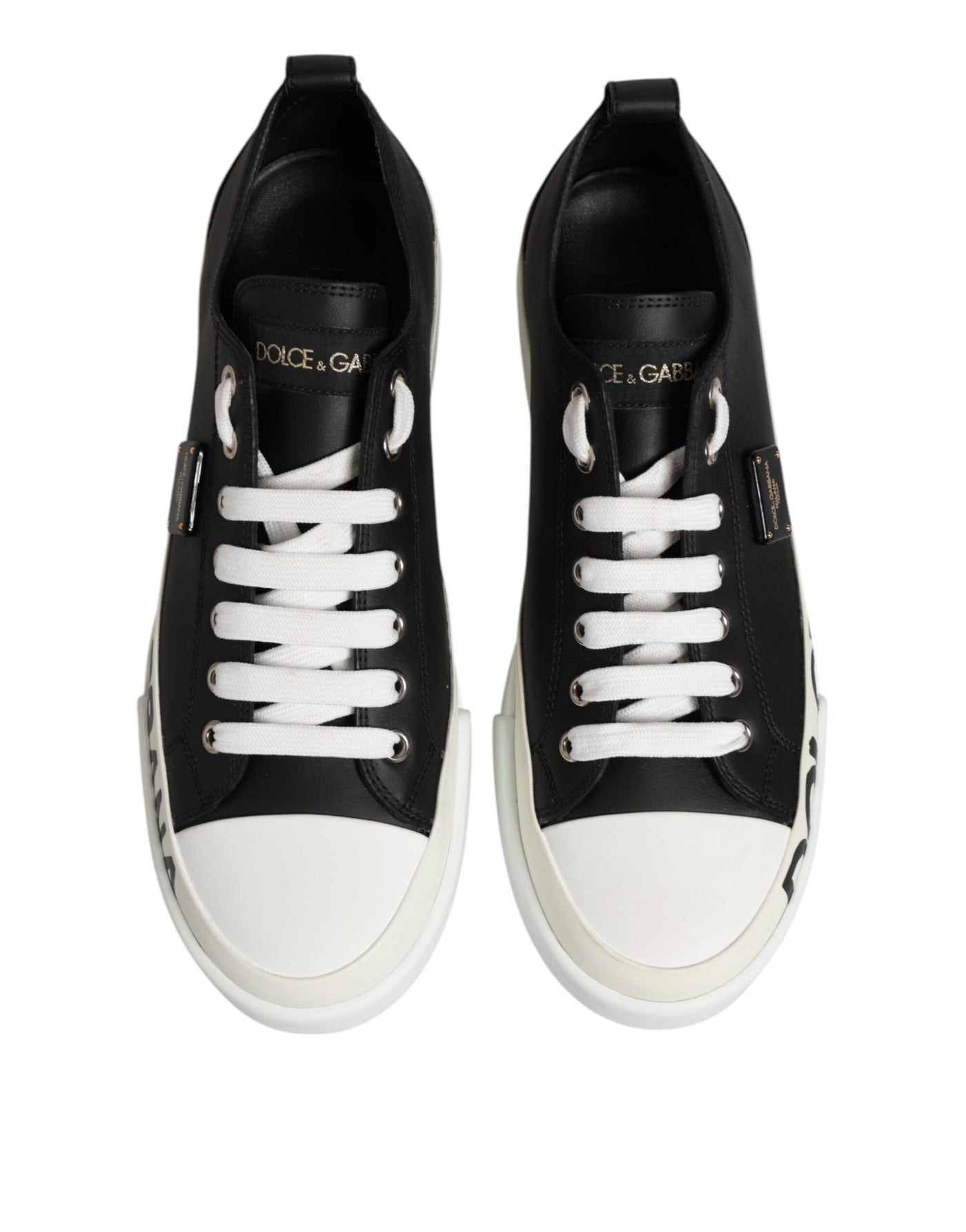 Dolce & Gabbana Black White Leather Low Top Sneakers Shoes