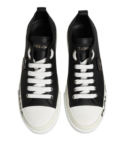 Dolce & Gabbana Black White Leather Low Top Sneakers Shoes