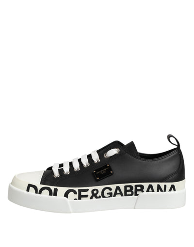 Dolce & Gabbana Black White Leather Low Top Sneakers Shoes