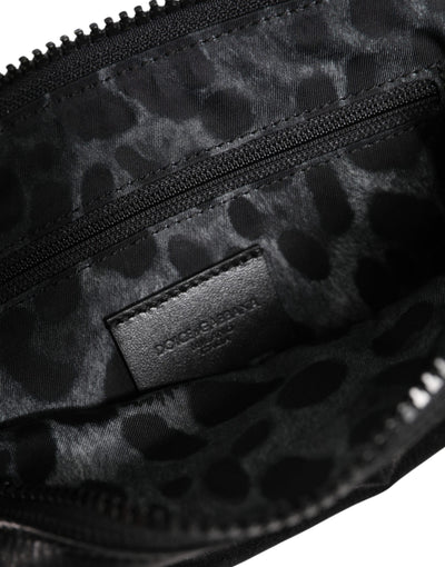 Dolce & Gabbana Black Nylon Logo Plaque Keyring Pouch Clutch Bag