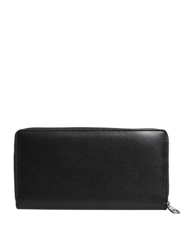 Dolce & Gabbana Black Leather Logo Plaque Zip Around Continental Wallet