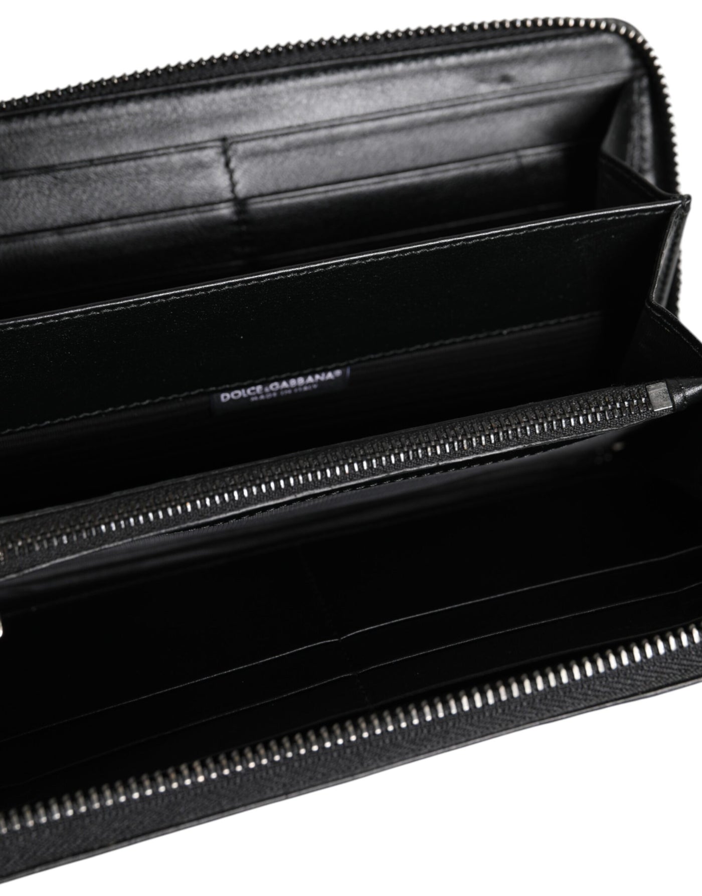 Dolce & Gabbana Black Leather Logo Plaque Zip Around Continental Wallet