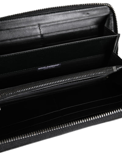 Dolce & Gabbana Black Leather Logo Plaque Zip Around Continental Wallet