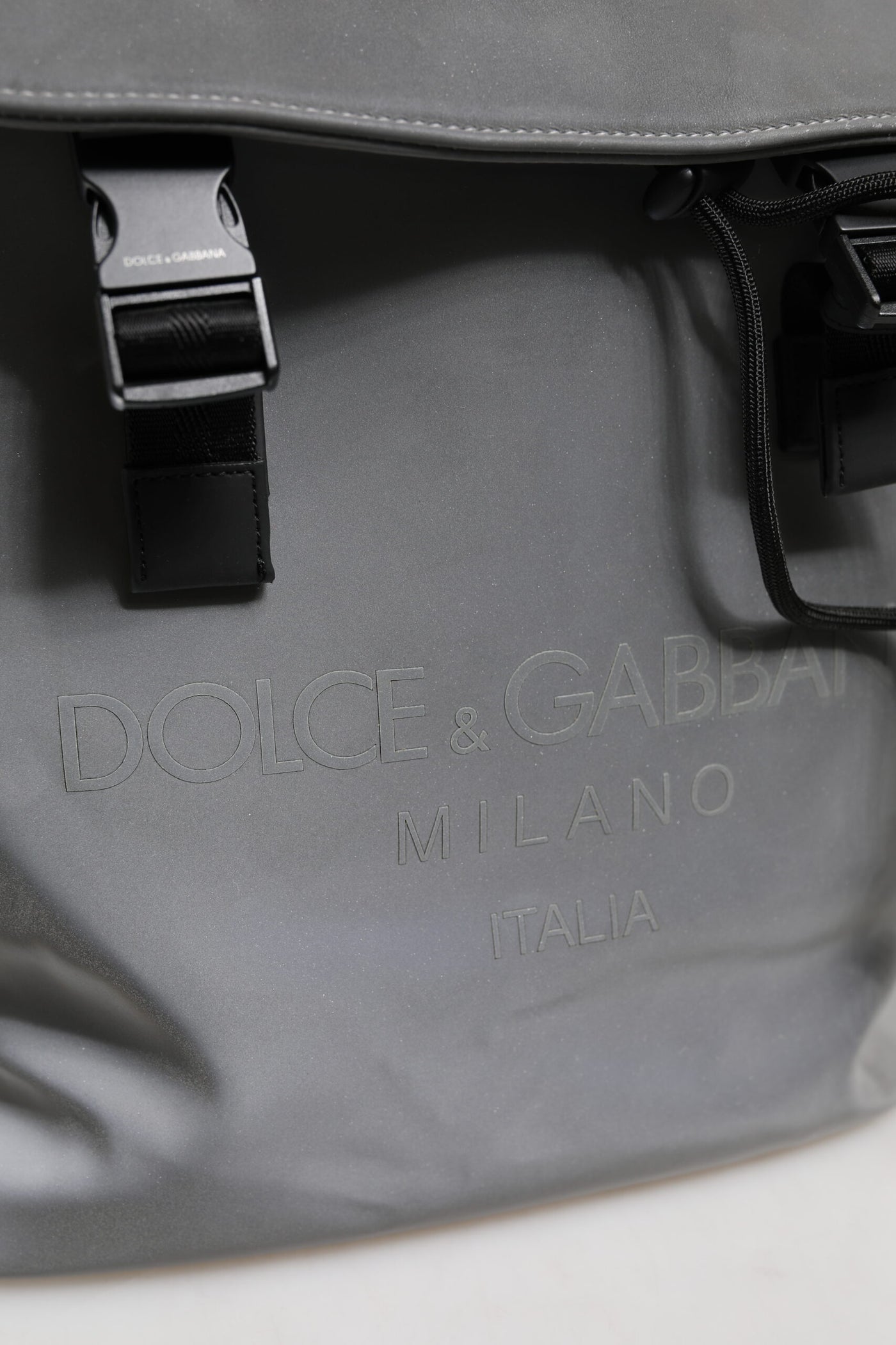 Dolce & Gabbana Gray Palermo Reflector Buckles Drawstring Backpack Bag