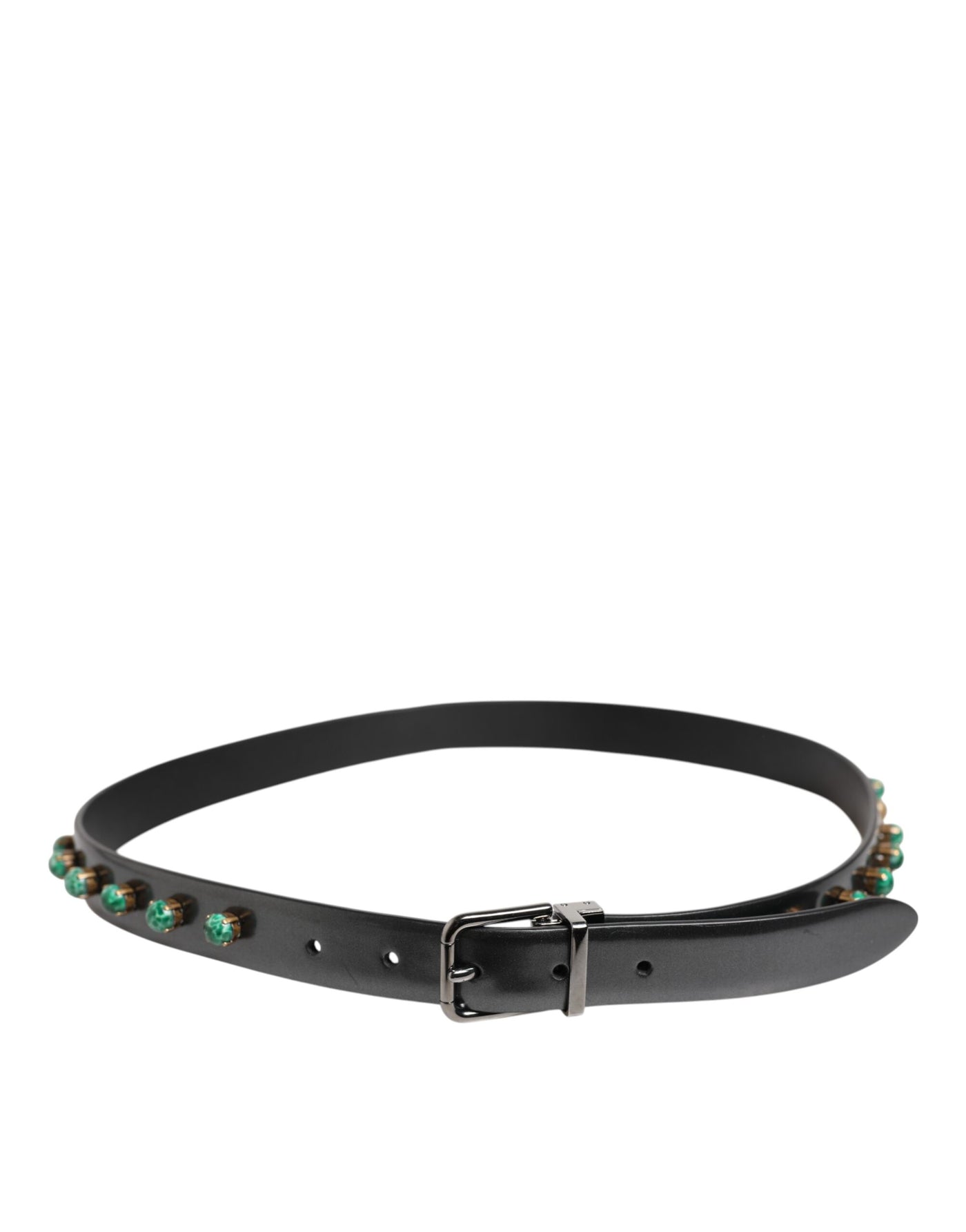 Dolce & Gabbana Black Leather Studded Silver Tone Buckle Belt