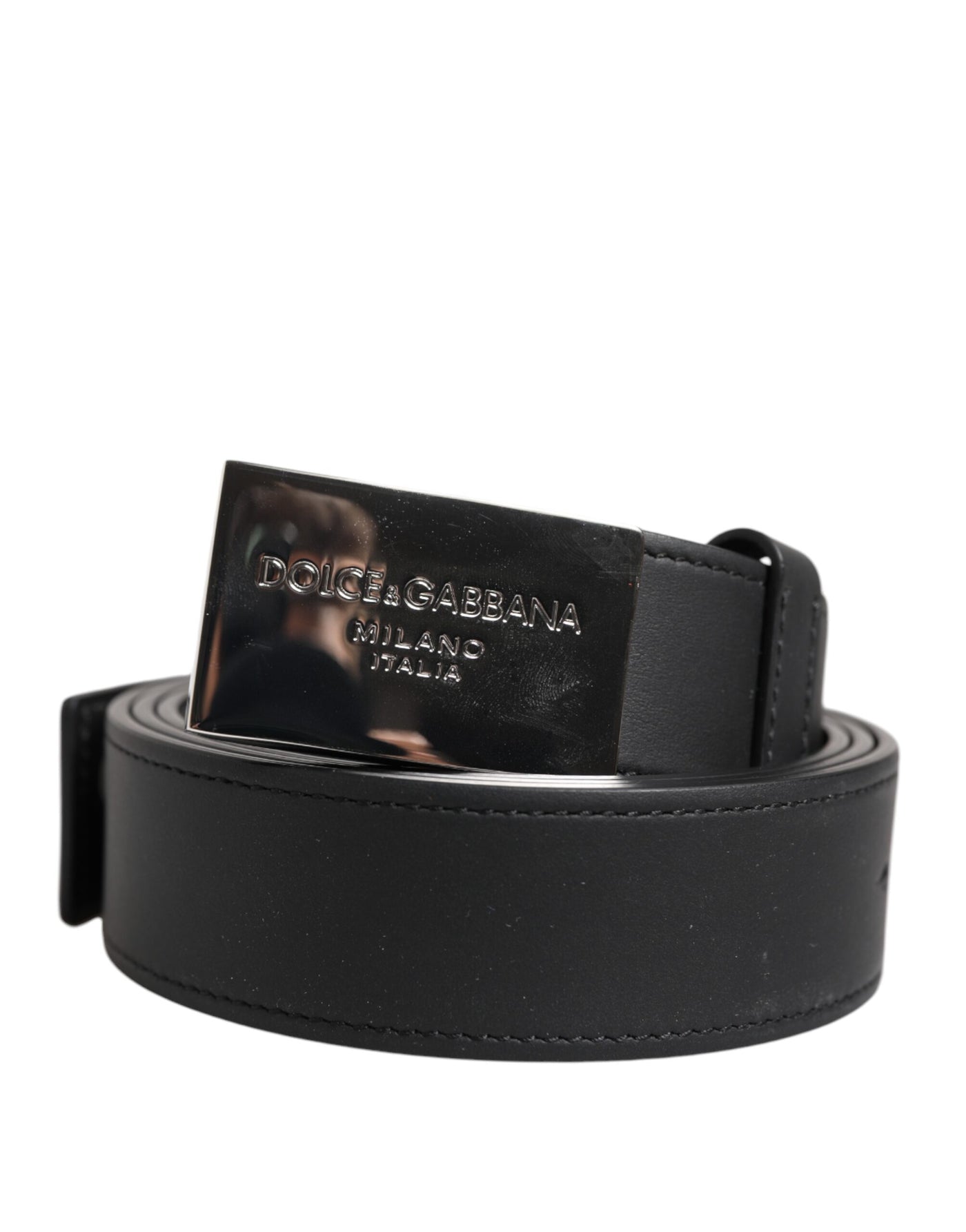 Dolce & Gabbana Black Leather Silver Metal Logo Buckle Belt
