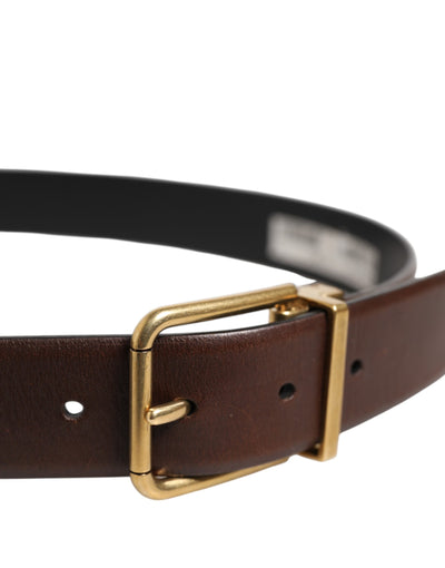 Dolce & Gabbana Brown Classic Gold Metal Logo Buckle Men Belt