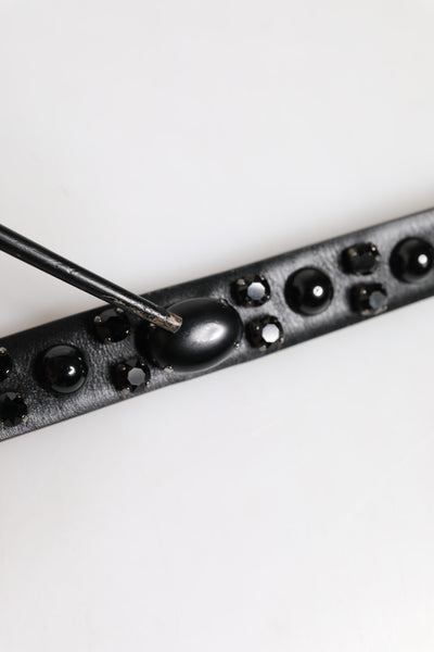 Dolce & Gabbana Black Studded Leather Metal Logo Buckle Belt
