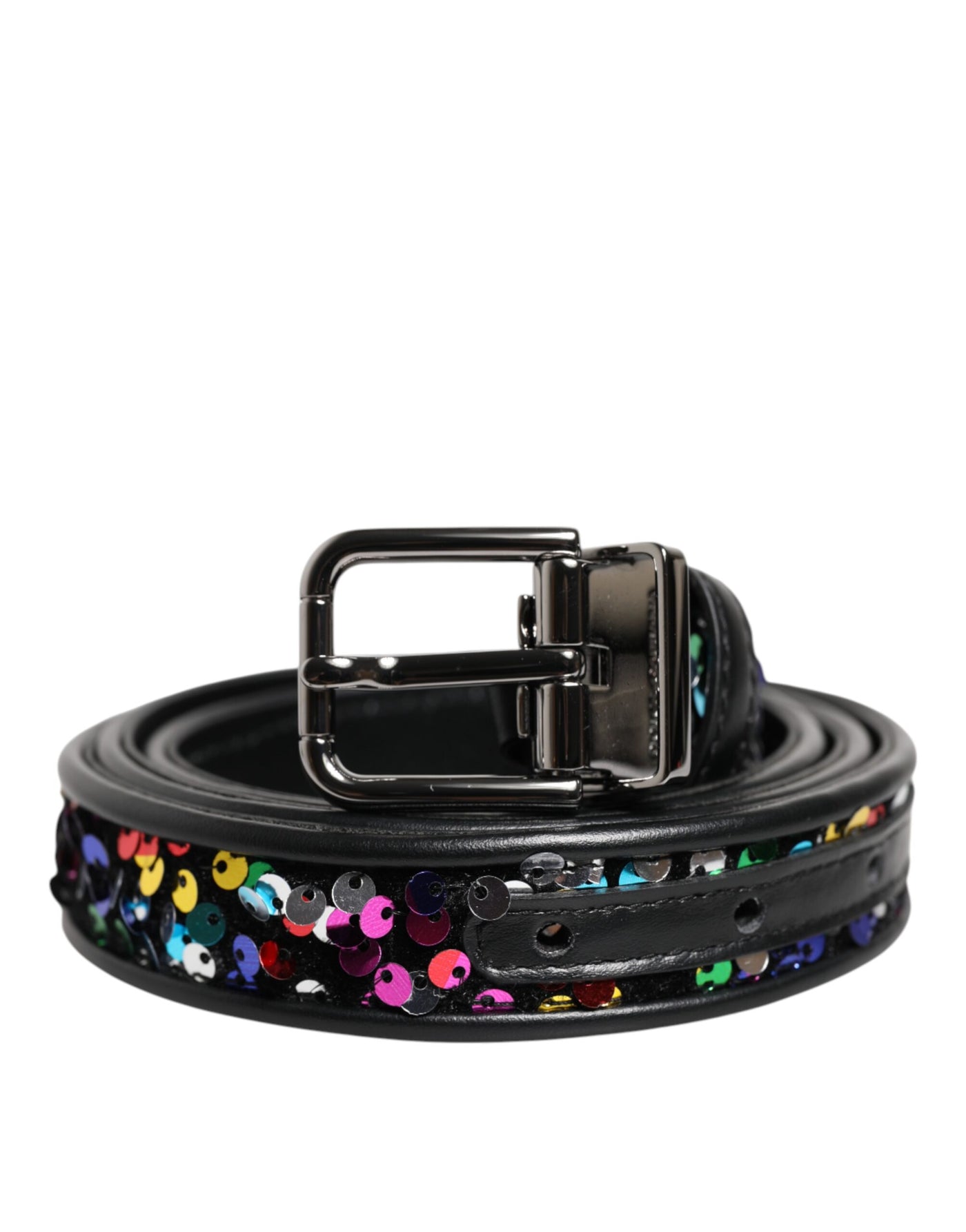 Dolce & Gabbana Black Sequin Embellished Metal Buckle Belt