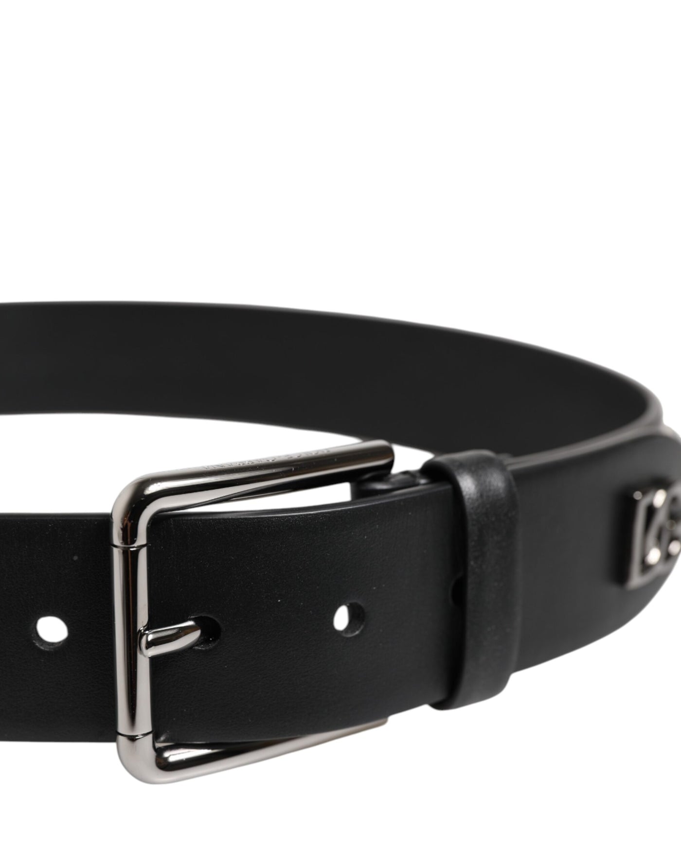 Dolce & Gabbana Black Leather Studded DG Metal Buckle Belt