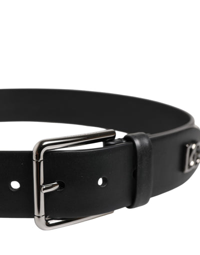 Dolce & Gabbana Black Leather Studded DG Metal Buckle Belt