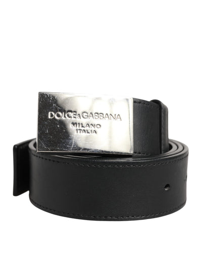 Dolce & Gabbana Black Leather Classic Metal Logo Buckle Belt