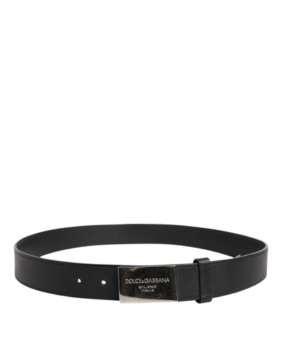 Dolce & Gabbana Black Leather Classic Metal Logo Buckle Belt