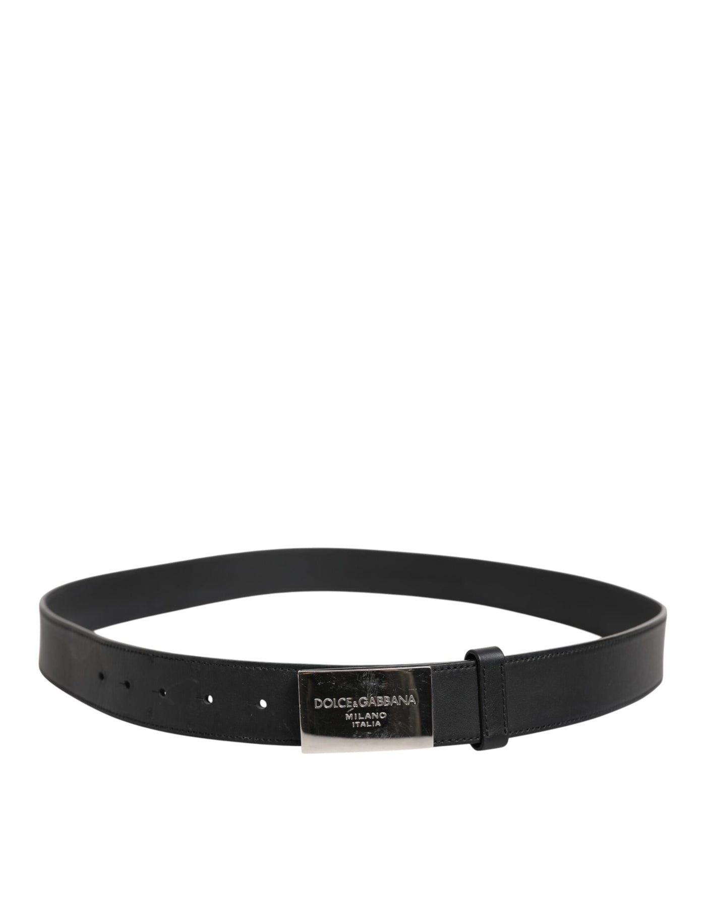 Dolce & Gabbana Black Leather Classic Metal Logo Buckle Belt