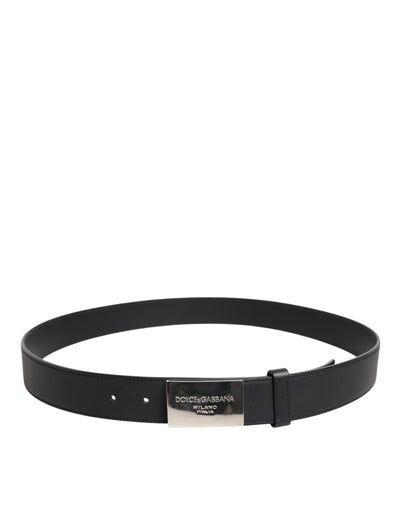 Dolce & Gabbana Black Leather Metal Logo Buckle Belt