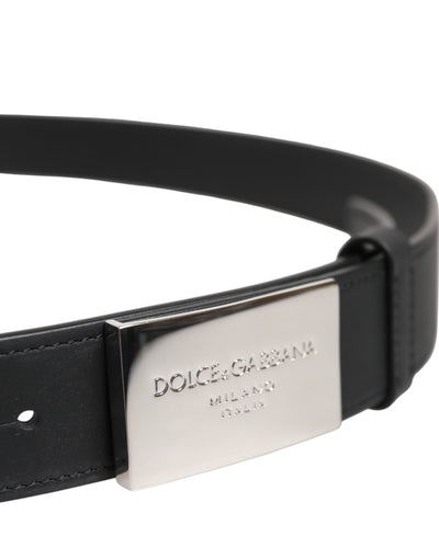 Dolce & Gabbana Black Leather Classic Metal Logo Buckle Belt