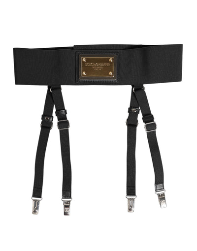 Dolce & Gabbana Black Leather Logo Wide Waist Belt Suspender