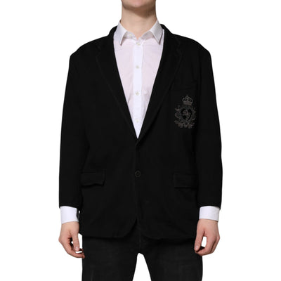 Dolce & Gabbana Black Viscose DG Crown Blazer Coat Jacket