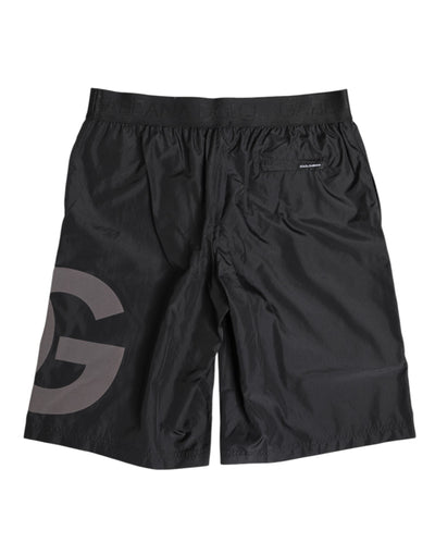 Dolce & Gabbana Black Logo Print Beachwear Men Shorts Swimwear