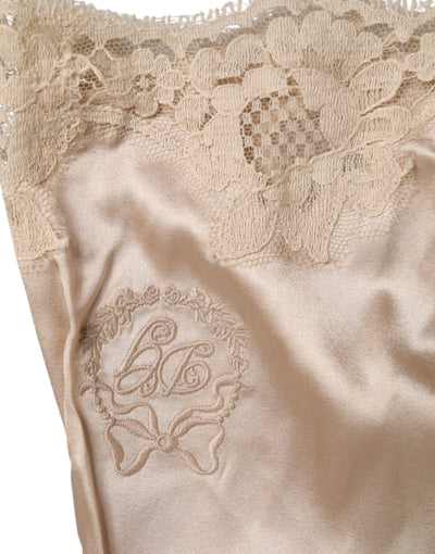 Dolce & Gabbana Beige Lace Silk Satin Tank Lingerie Underwear