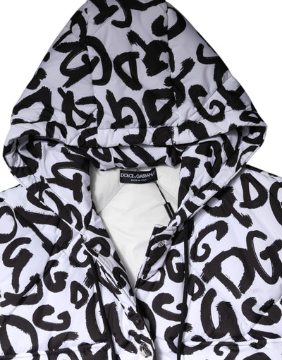 Dolce & Gabbana White DG Mania Hooded Sleeveless Puffer Jacket