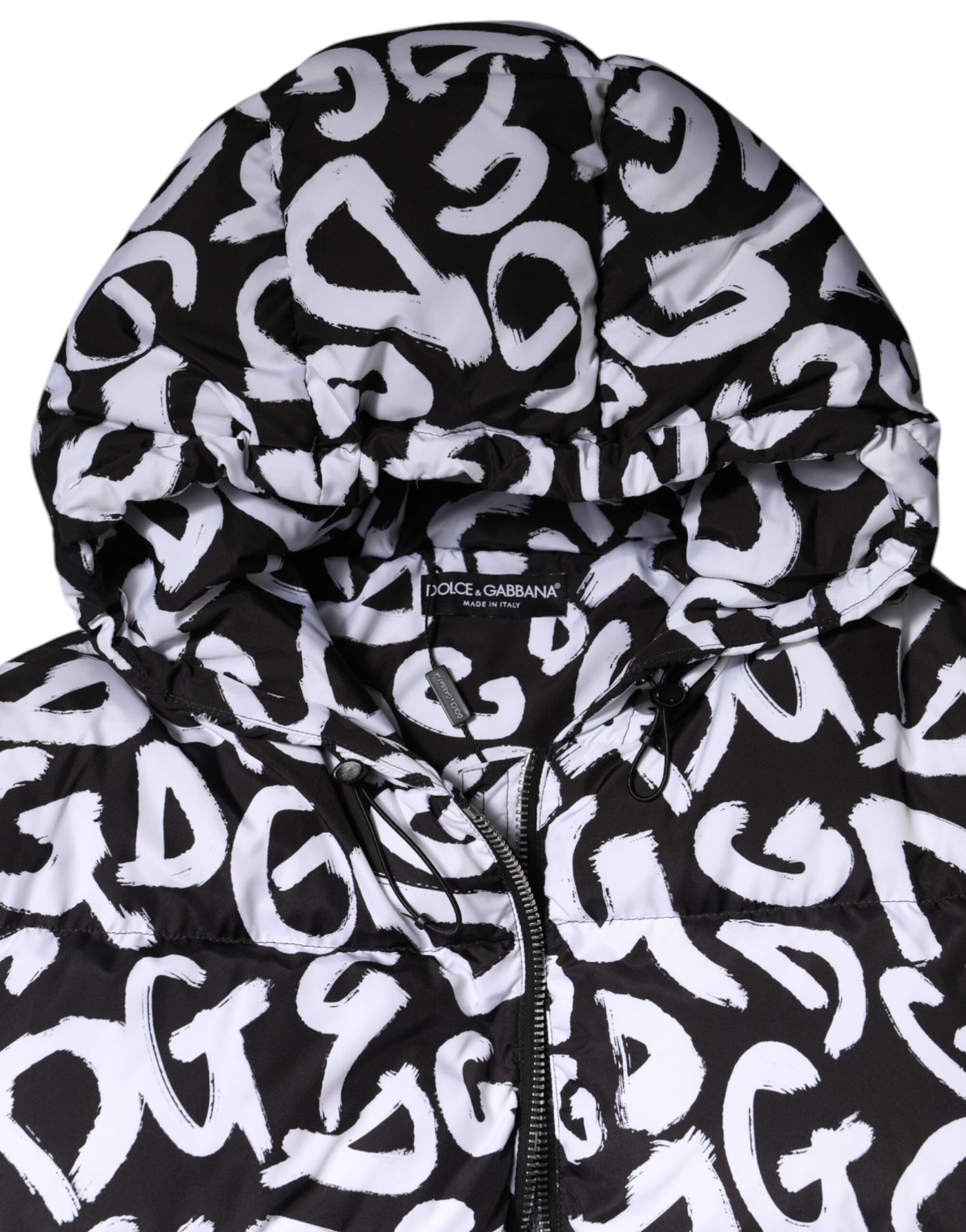 Dolce & Gabbana Black White DG Mania Hooded Long Coat Jacket