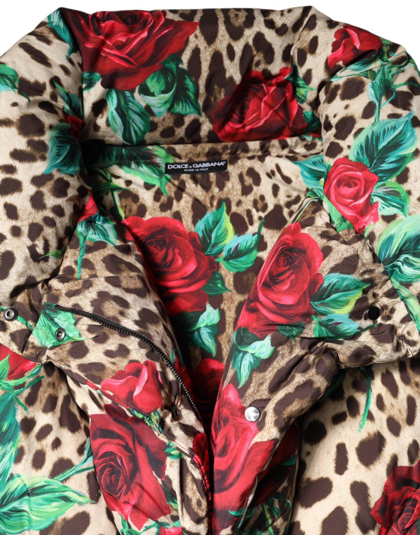 Dolce & Gabbana Multicolor Leopard Rose Puffer Quilted Jacket