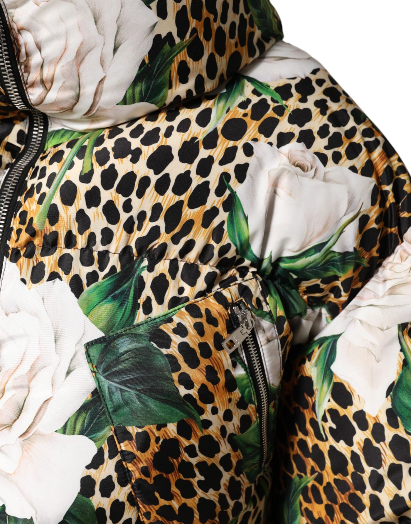 Dolce & Gabbana Multicolor Leopard Rose Puffer Quilted Jacket
