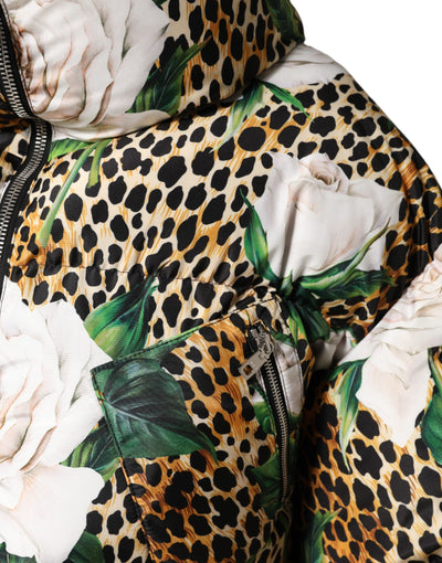 Dolce & Gabbana Multicolor Leopard Rose Puffer Quilted Jacket