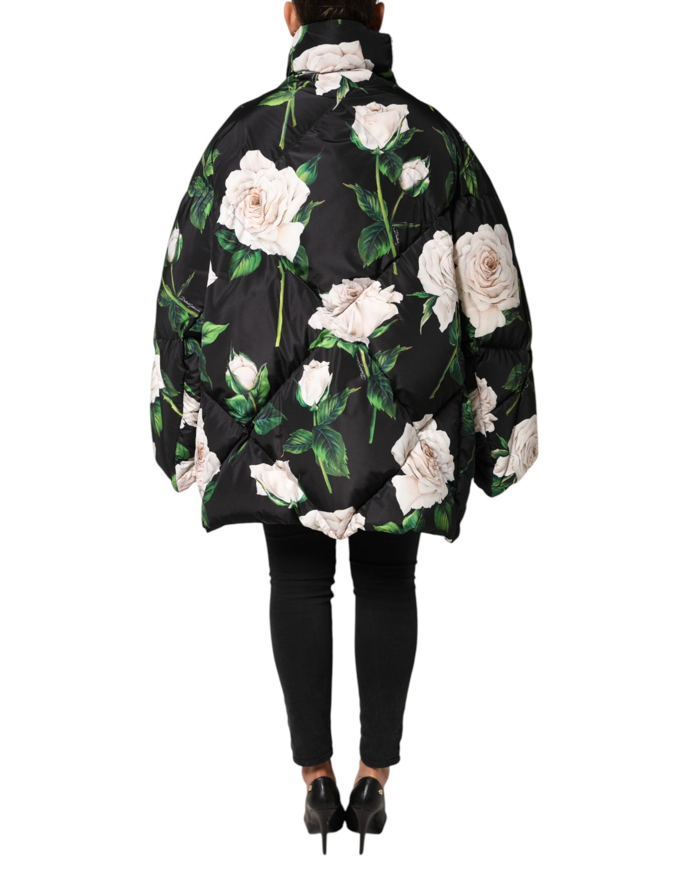 Dolce & Gabbana Black Floral Print Puffer Quilted Jacket