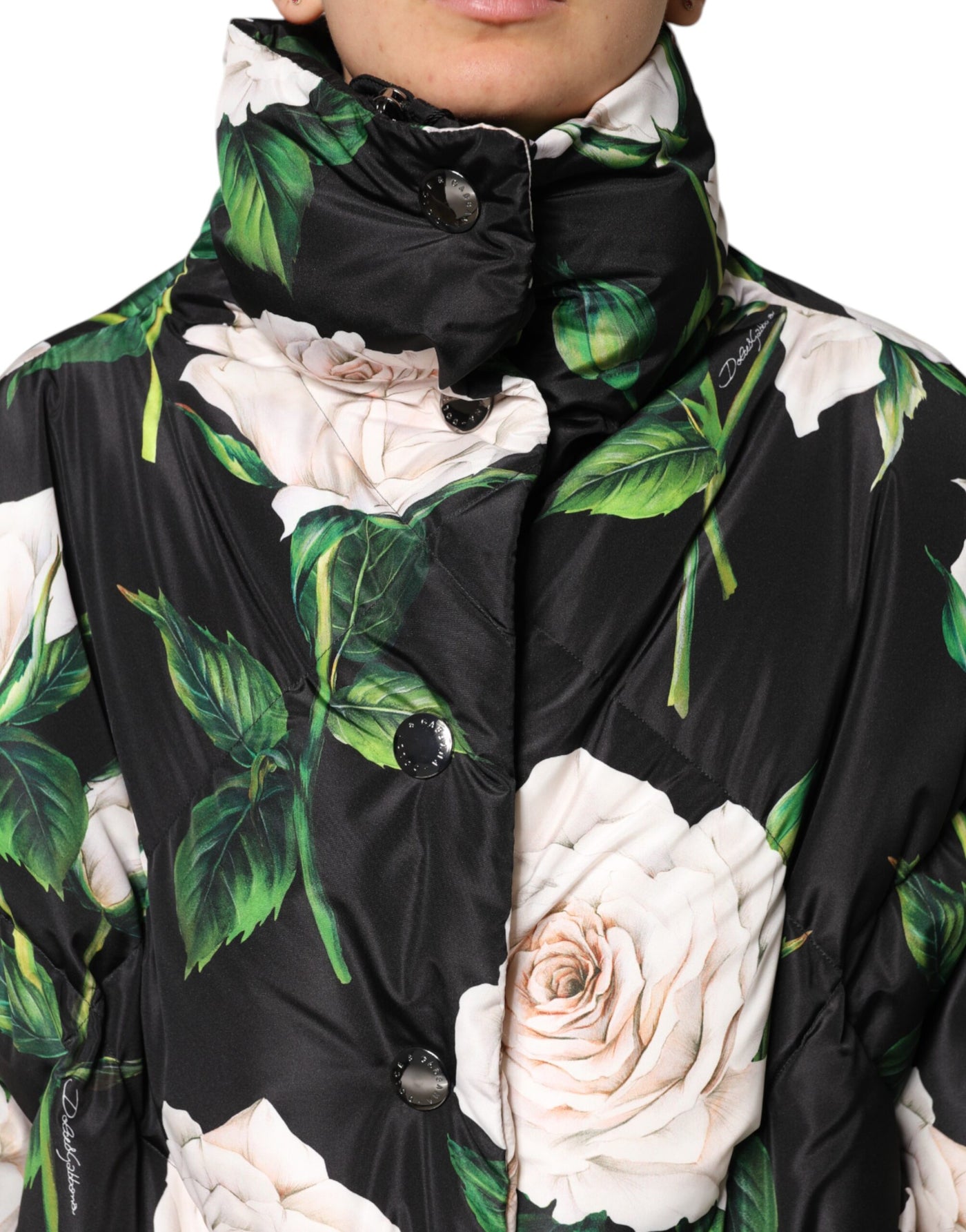 Dolce & Gabbana Black Floral Print Puffer Quilted Jacket