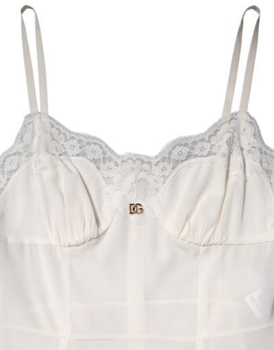 Dolce & Gabbana White Lace DG Logo Silk Dress Sleepwear