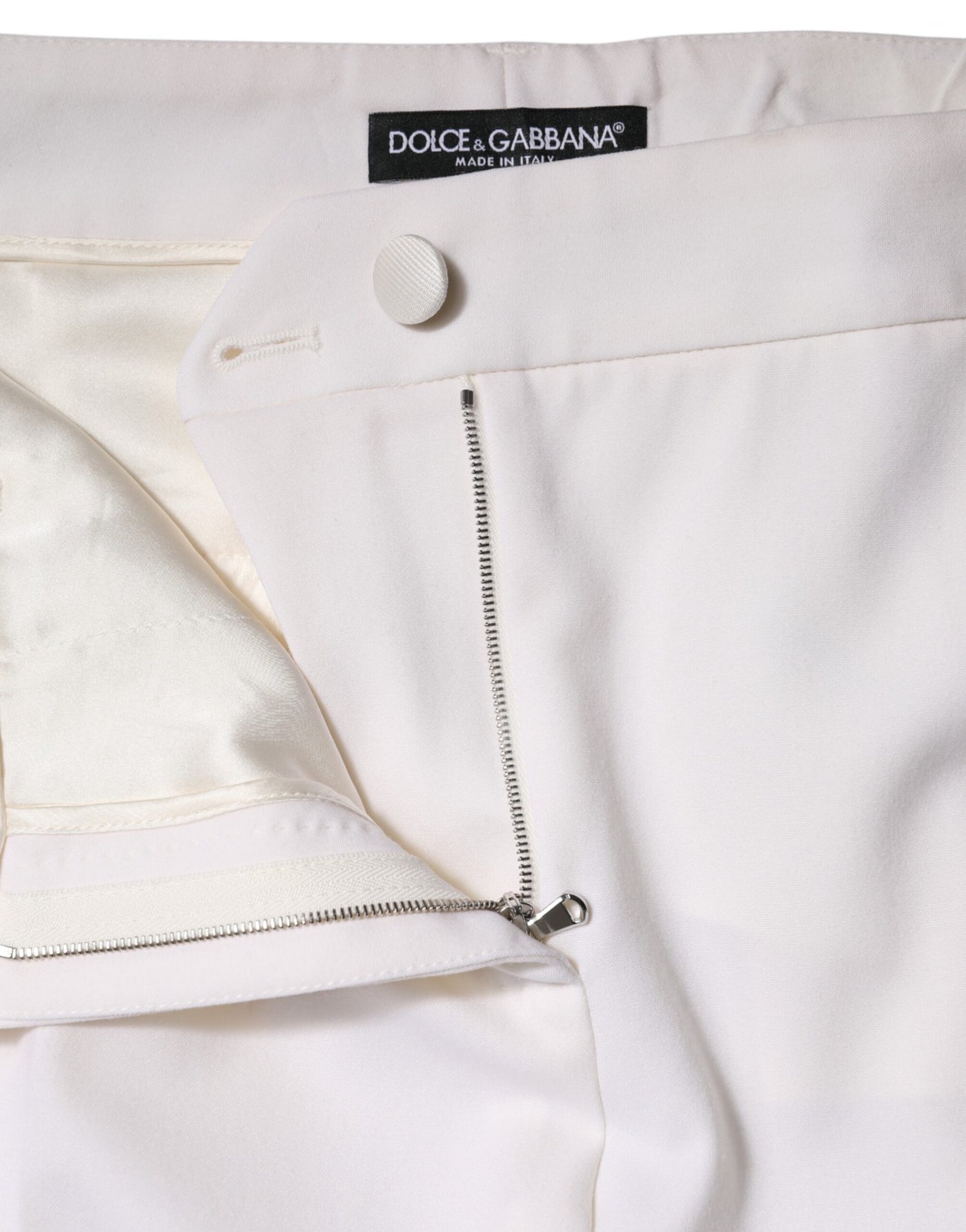 Dolce & Gabbana White Wool Mid Waist Tapered Pants
