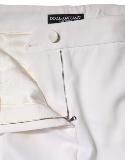 Dolce & Gabbana White Wool Mid Waist Tapered Pants