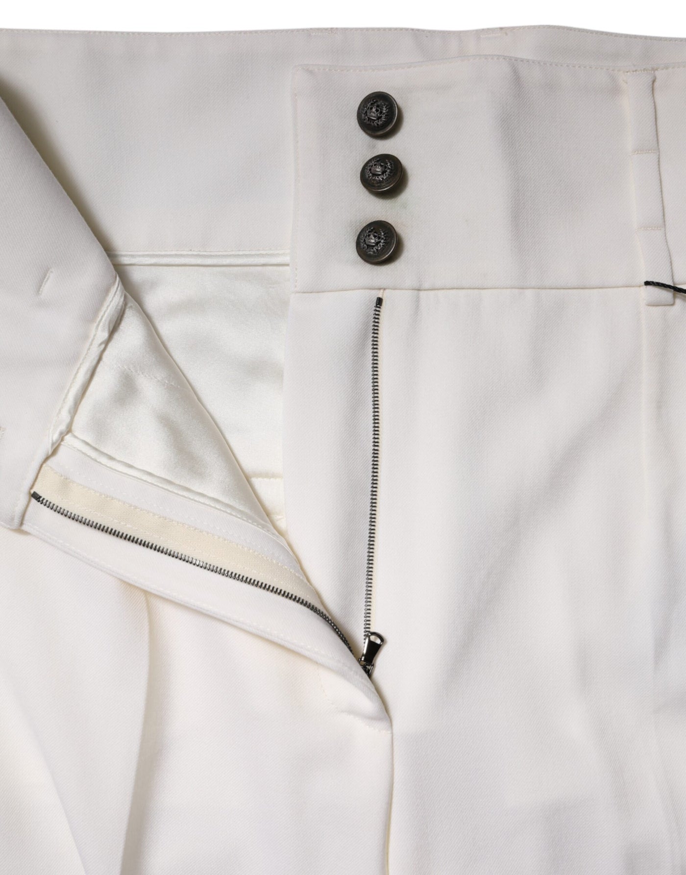 Dolce & Gabbana White Wool High Waist Tapered Pants