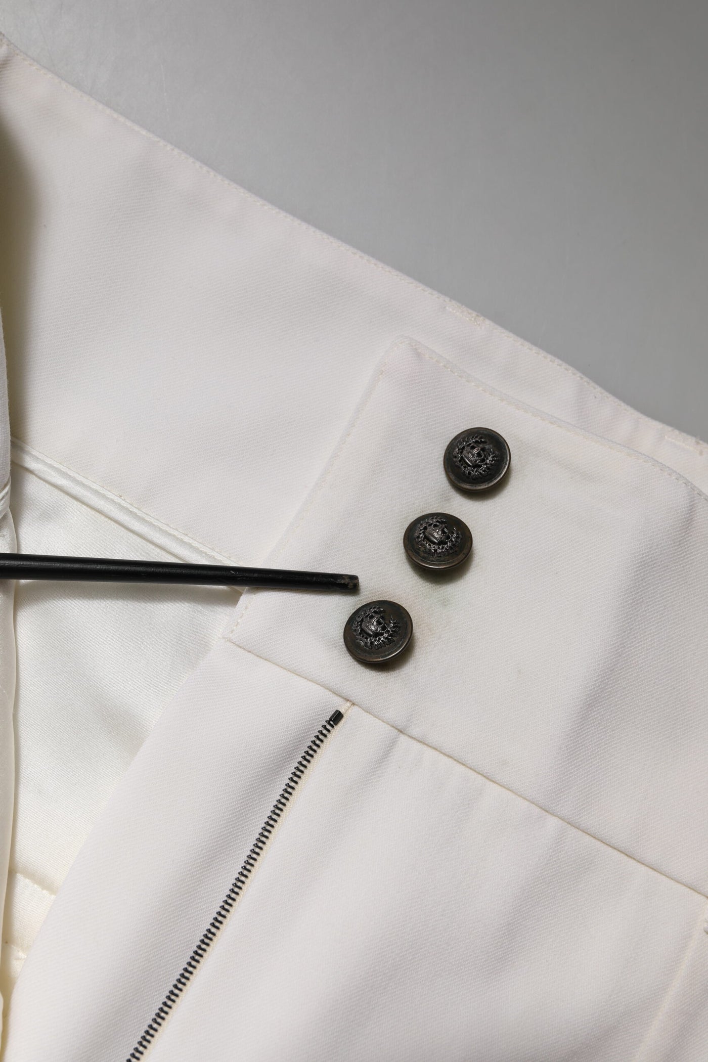 Dolce & Gabbana White Wool High Waist Tapered Pants